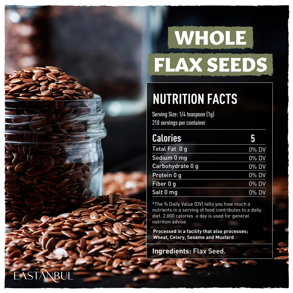 Eastanbul flax seed whole brown closeup highlighting crunchy texture for grinding