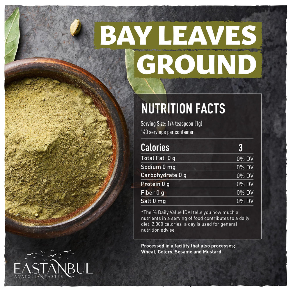 Eastanbul Ground Bay Leaves Powder being poured from a jar for stews