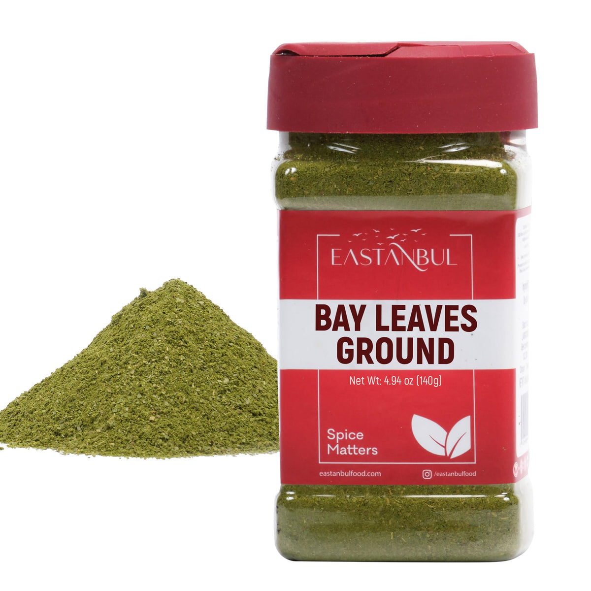 Eastanbul Ground Bay Leaves Powder packaging in a jar, ideal for soups