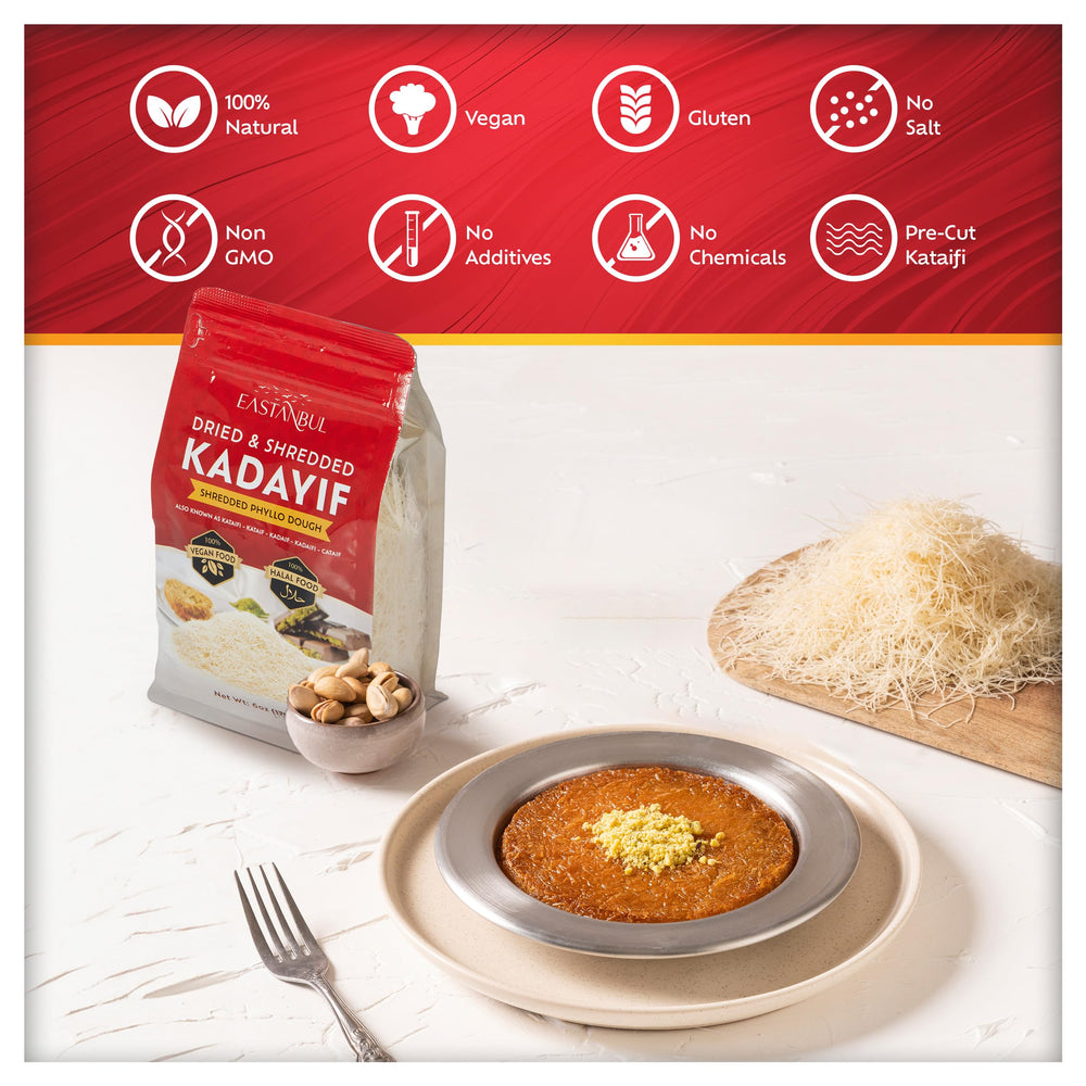 Eastanbul Kataifi strands guide you to a crisp crust and balanced sweetness