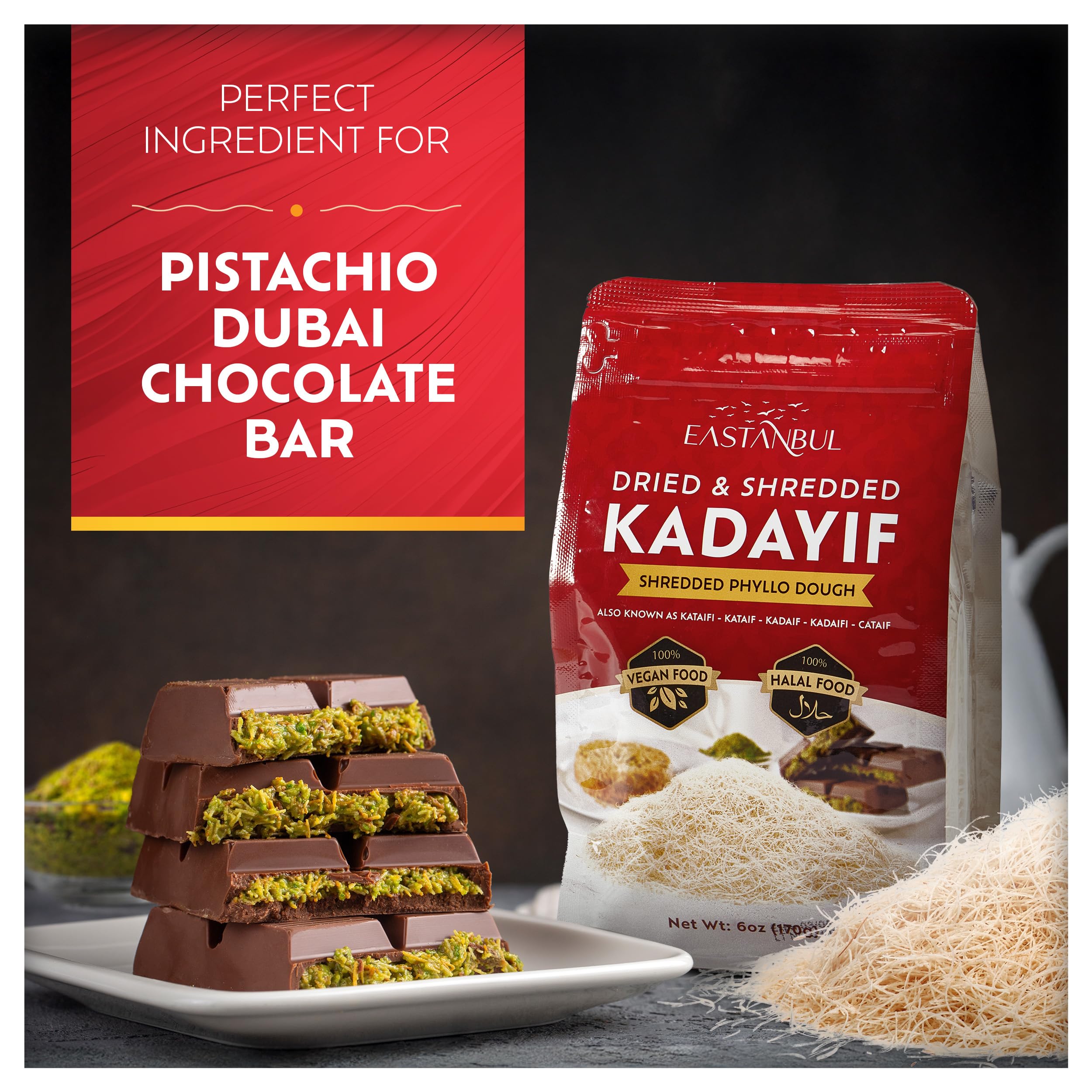 Eastanbul Kataifi syrup-friendly strands absorb moisture for moist, flavorful desserts