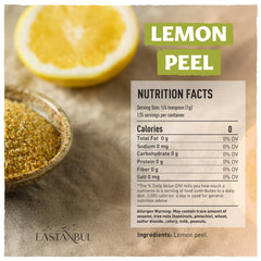 Eastanbul Lemon Peel packaging label highlights gluten-free and natural ingredients.