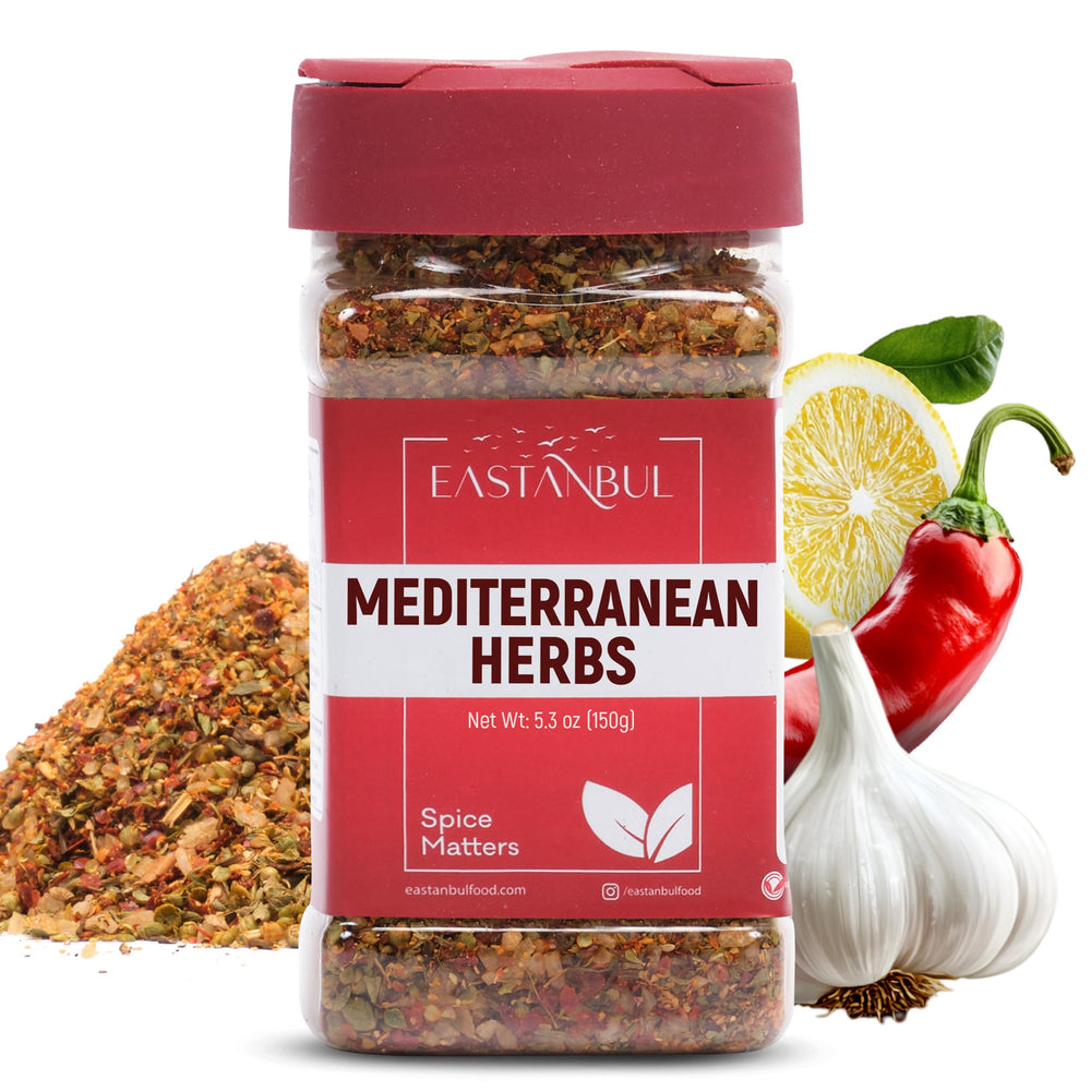 Eastanbul Mediterranean Seasoning bottle front, enriching everyday meals with herb-forward flavor.