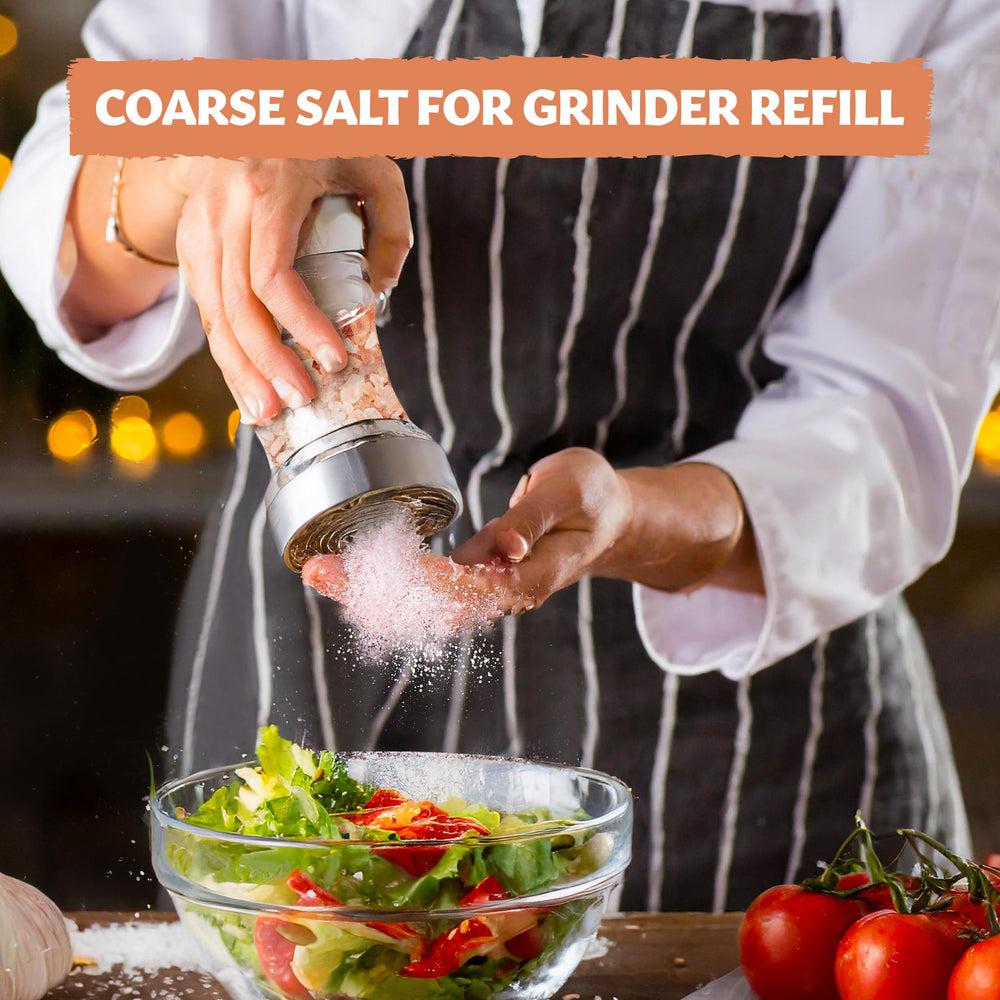 Pouring Eastanbul Himalayan pink salt into a grinder to unlock aroma.