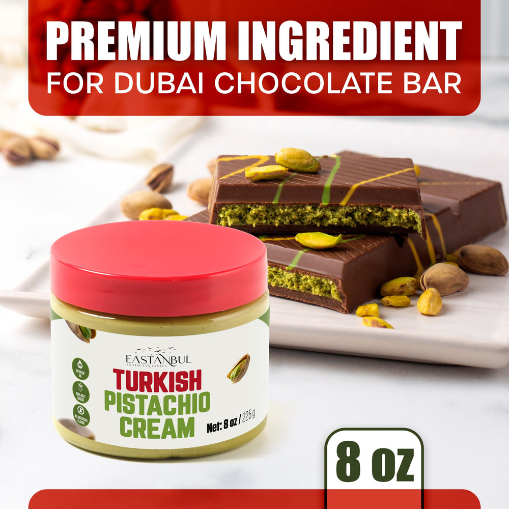 Eastanbul Pistachio Cream swirled on ice cream for a luxurious dessert.