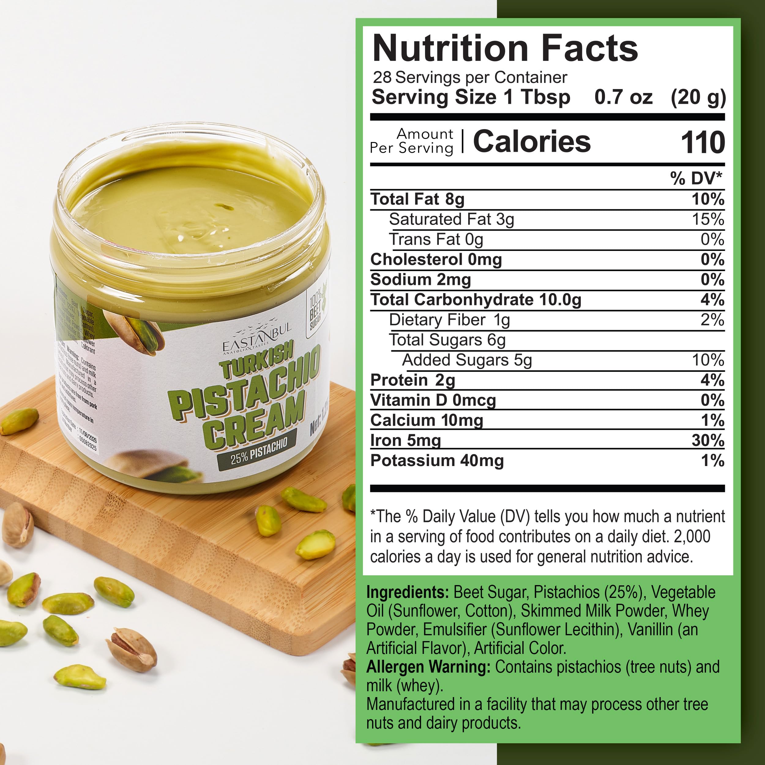 Eastanbul Pistachio Cream smooth texture ideal for spreading on bread.