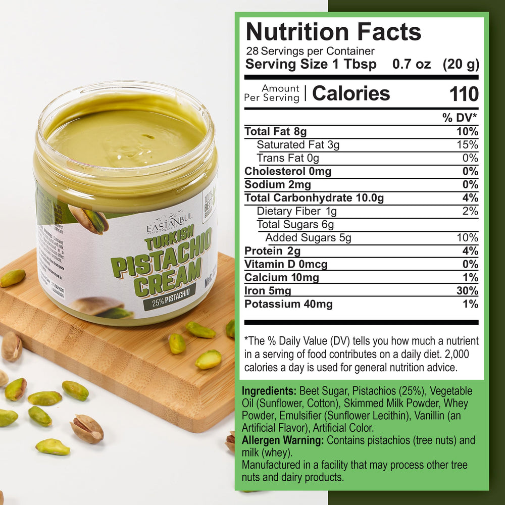 Eastanbul Pistachio Cream smooth texture ideal for spreading on bread.