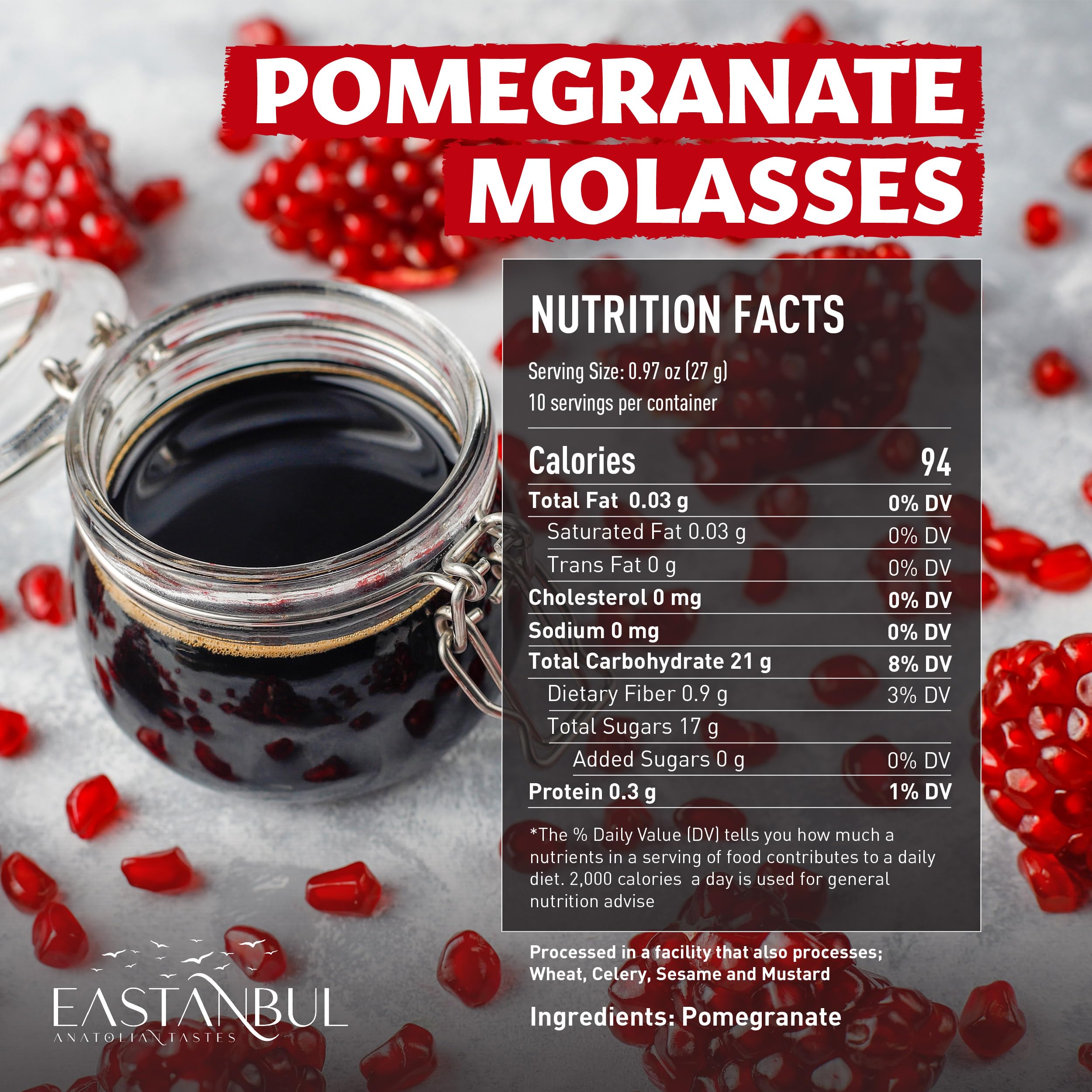 Eastanbul Pomegranate Molasses drizzle on dressing plate for tangy salad finish