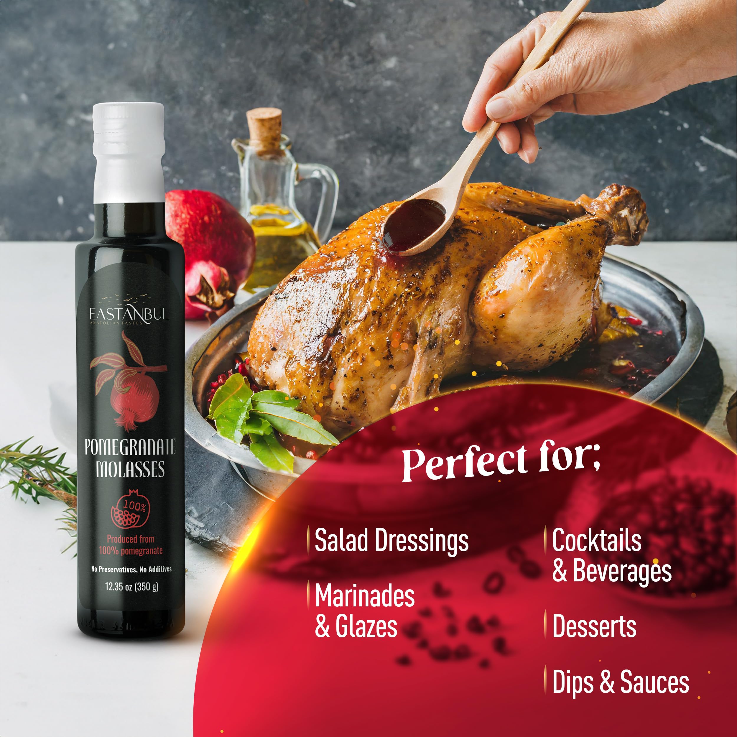 Eastanbul pomegranate molasses drizzled on roasted vegetables.