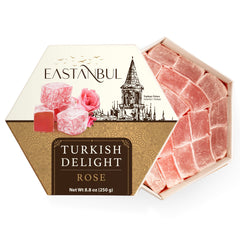 Eastanbul Rose Turkish Delight box, an elegant gift presentation suitable for celebrations.