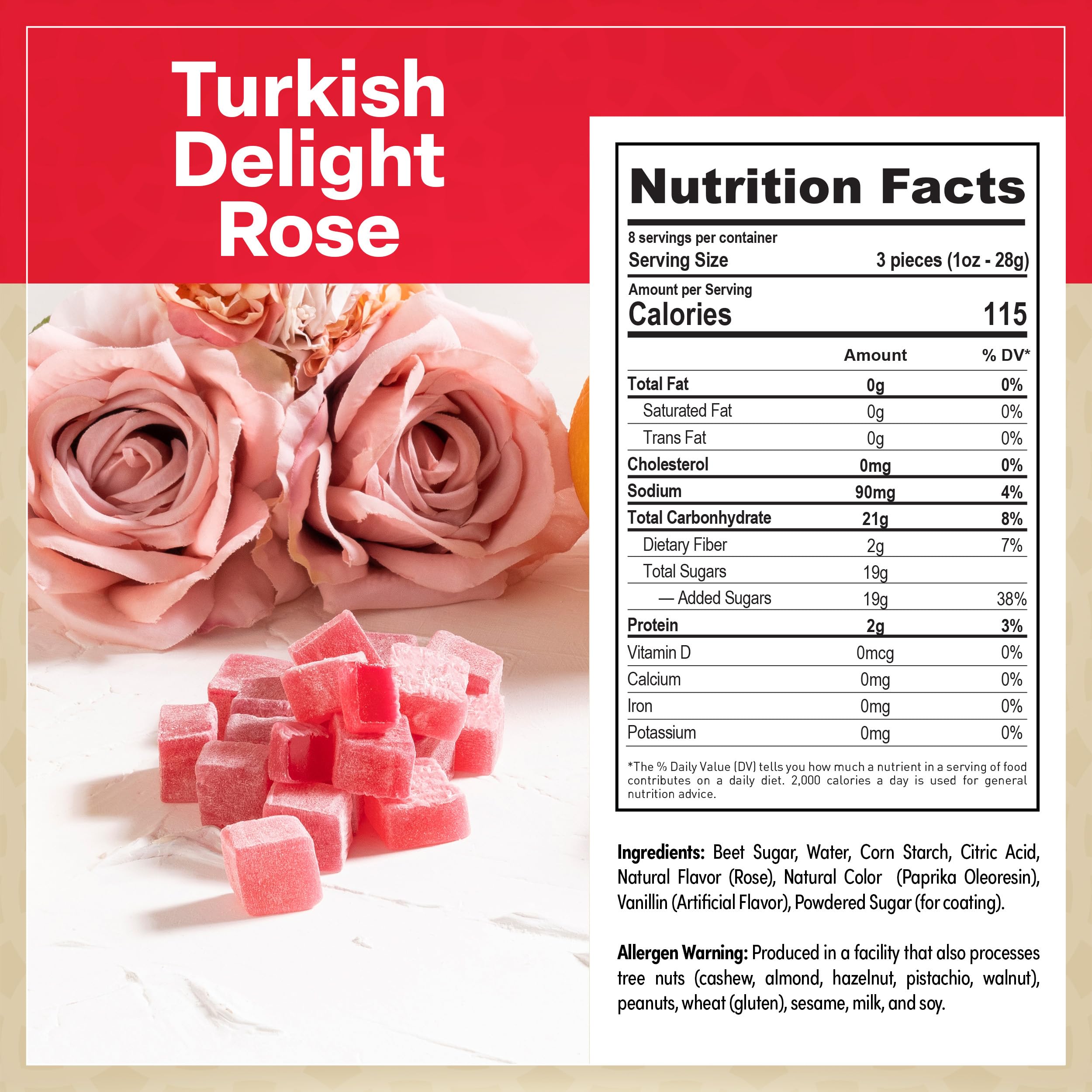 Eastanbul Rose Turkish Delight close-up highlighting chewy texture.