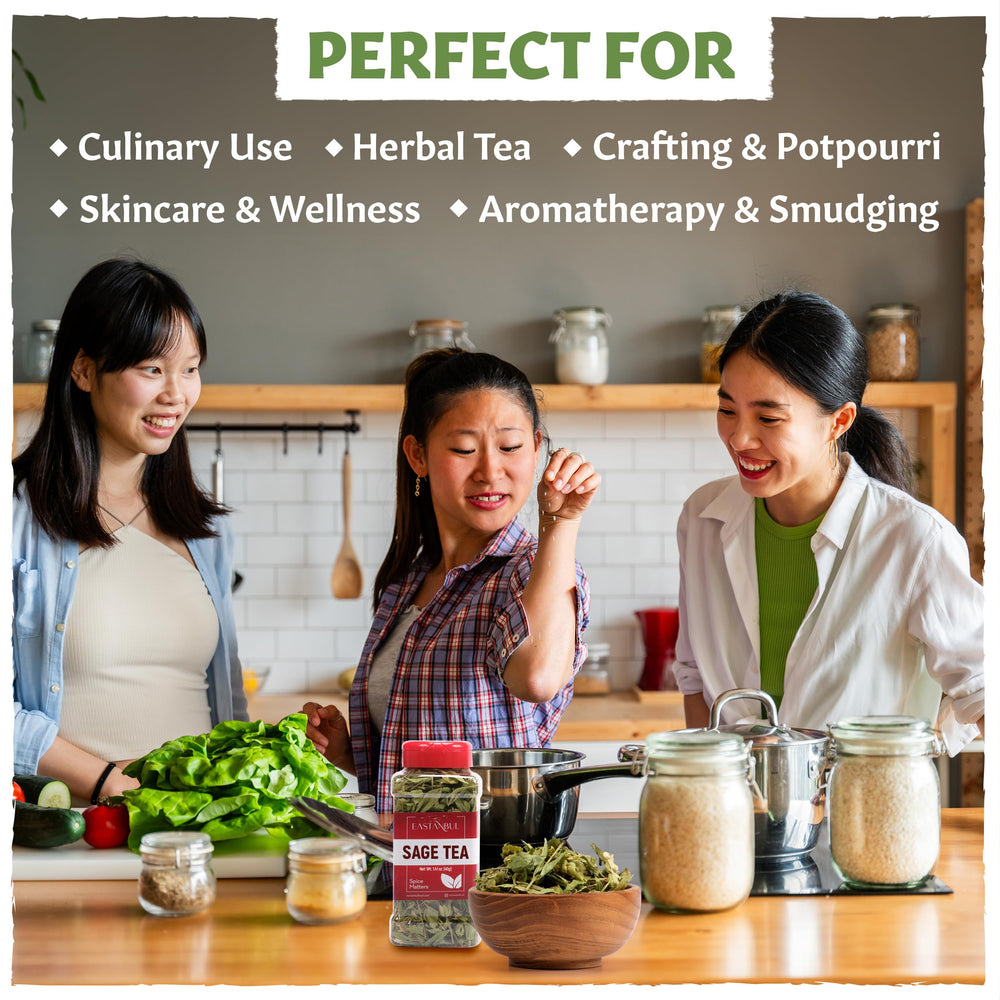 Eastanbul Sage Leaves non-GMO and vegan-friendly label reinforces pure herb quality.