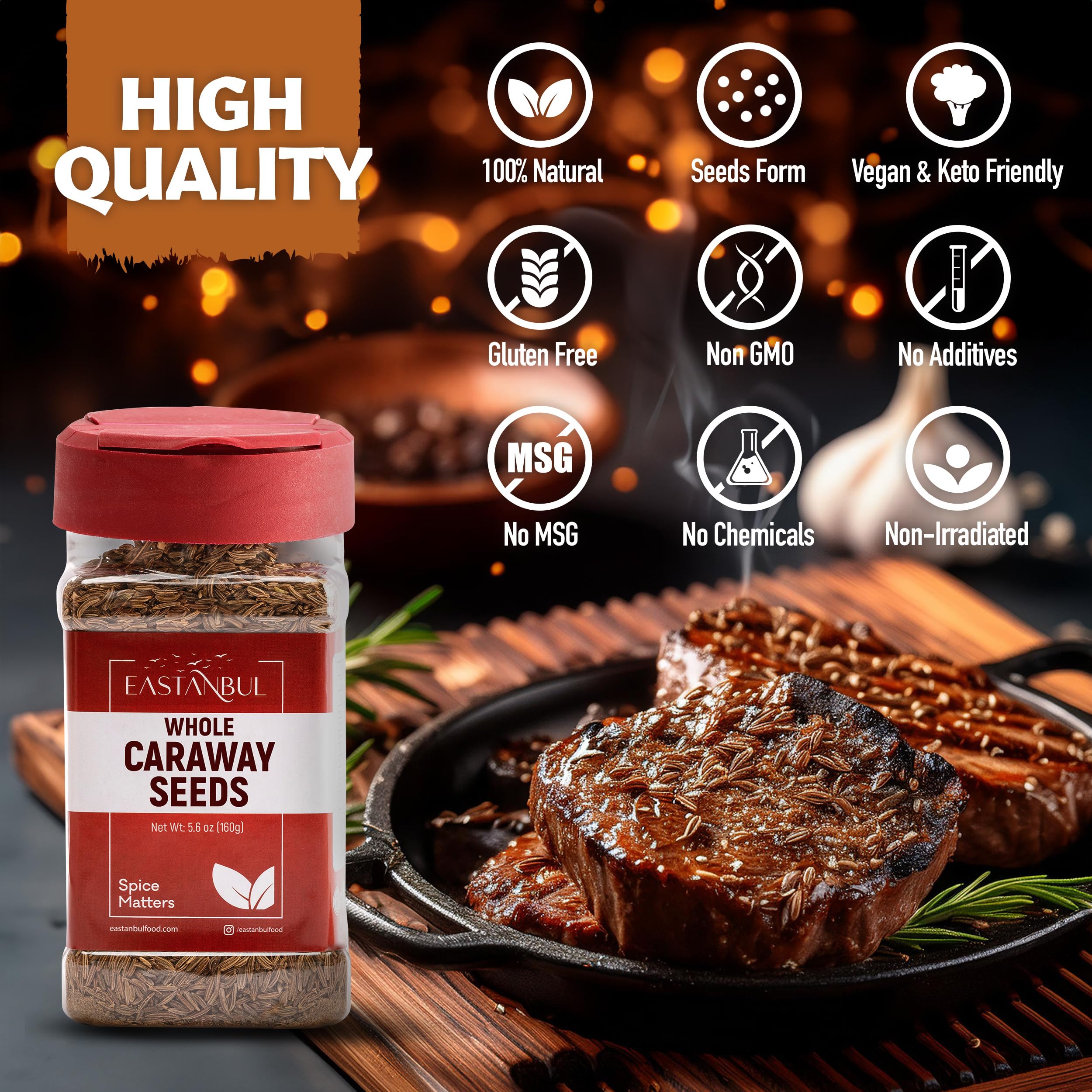 Eastanbul caraway seeds on seed cake topping for subtle spice.
