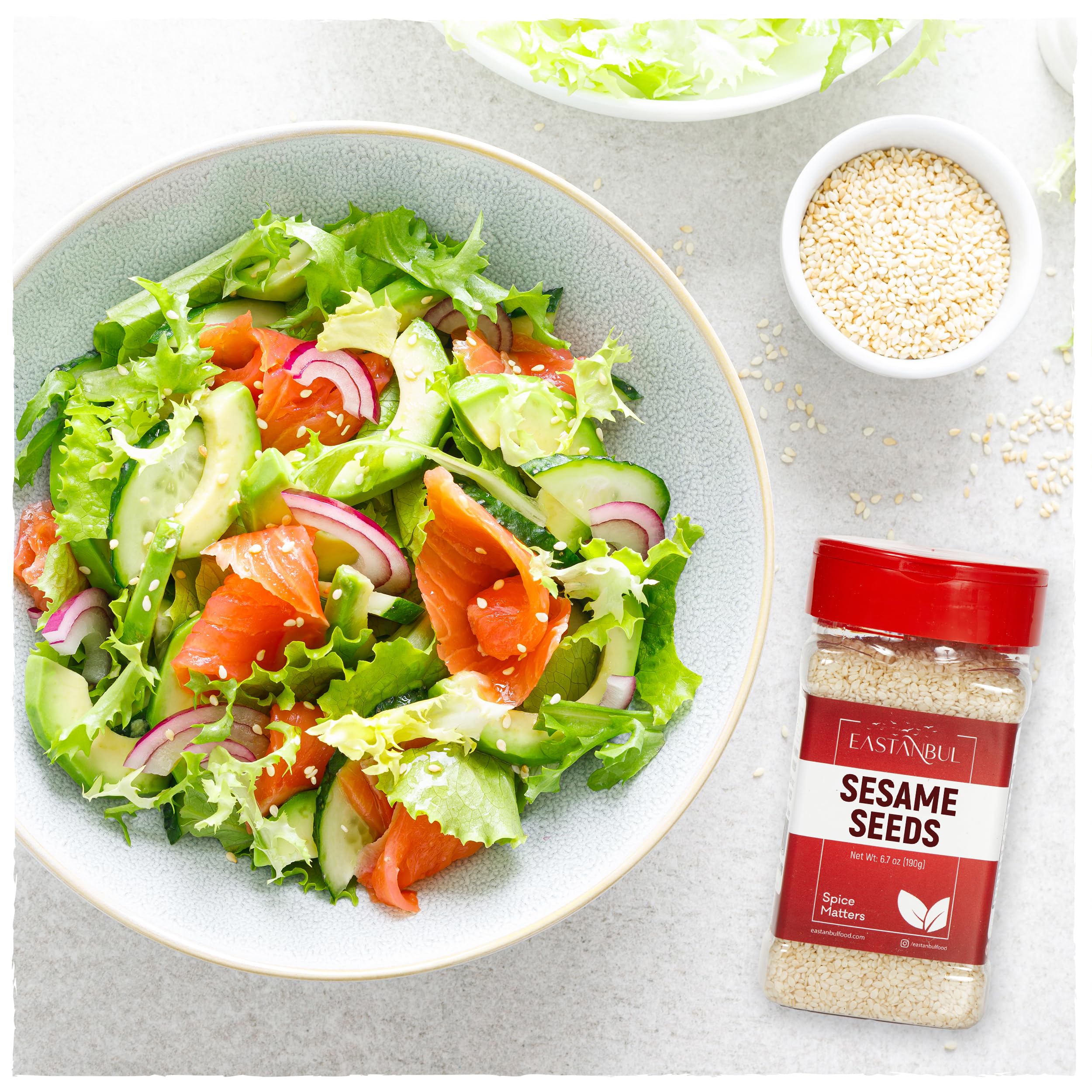 Eastanbul sesame seeds on salad delivering light crunch and finish