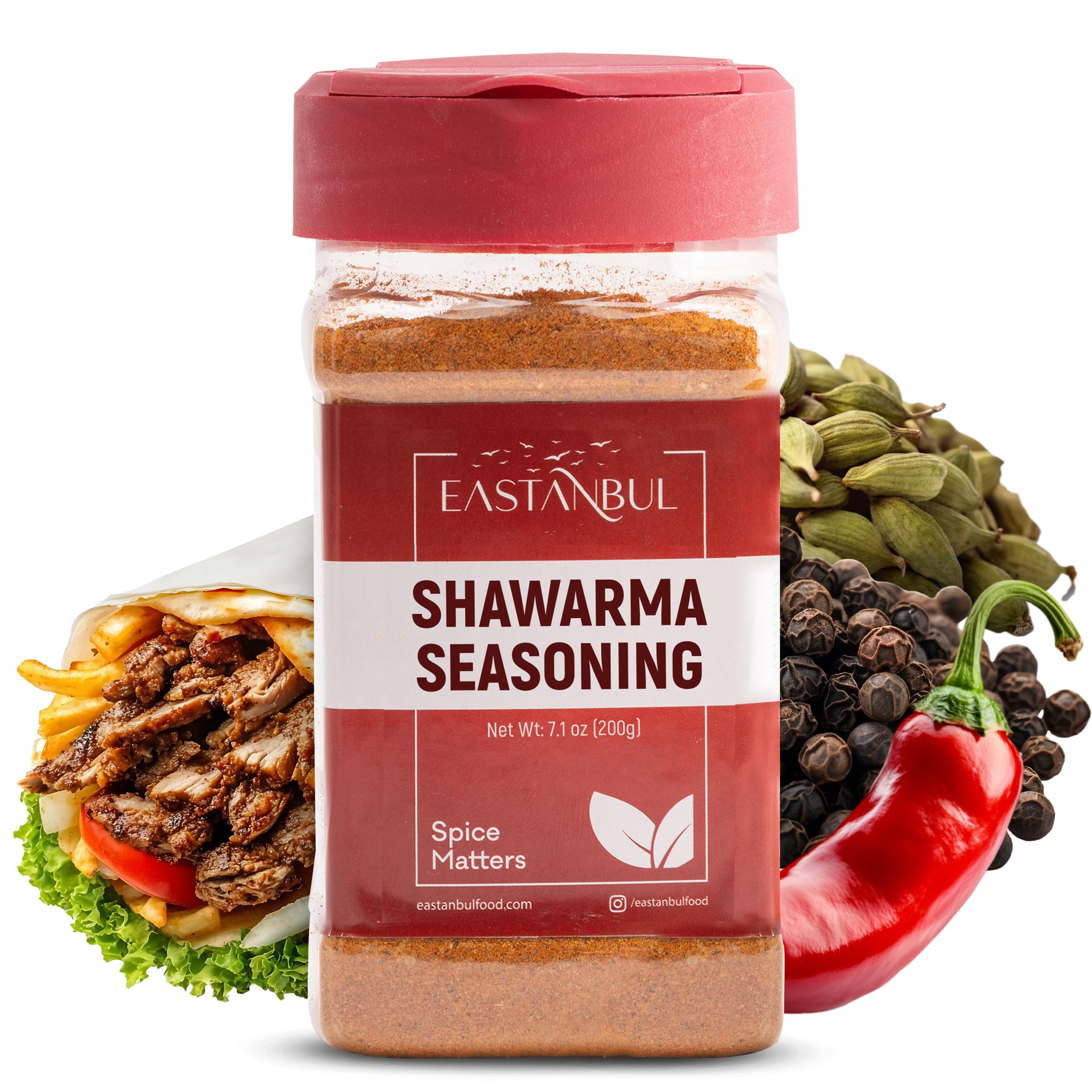 Eastanbul Shawarma seasoning bottle highlighting bold flavor for grilled meats.