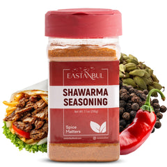 Eastanbul Shawarma seasoning bottle highlighting bold flavor for grilled meats.