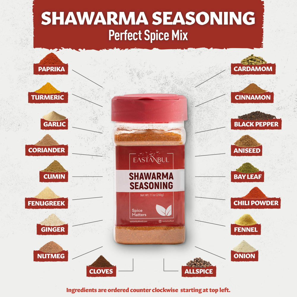 Eastanbul shawarma spice mix sprinkled over vegetables for a Mediterranean glow.