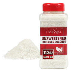 Eastanbul shredded coconut bag shows unsweetened flakes for baking and topping versatility