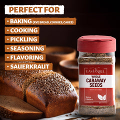 Eastanbul spice rack display with caraway seeds adding depth to pantry staples.