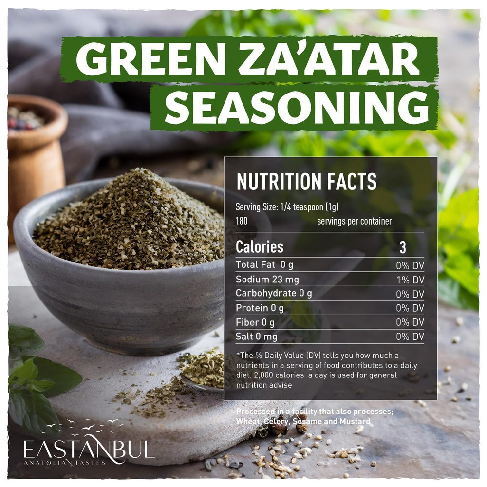 Eastanbul Zaatar Seasoning sprinkled bread close-up for vibrant Mediterranean aroma.