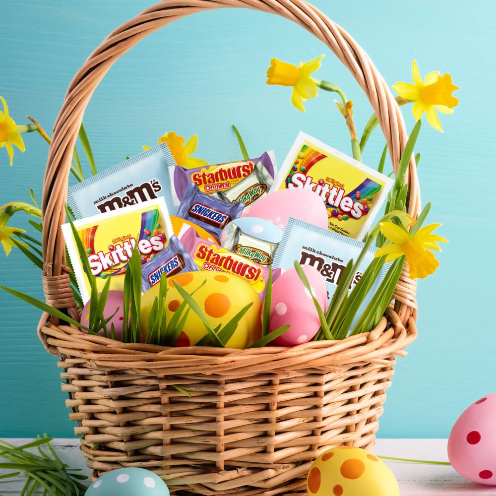 Pastel Easter candy assortment arranged for baskets and egg hunts