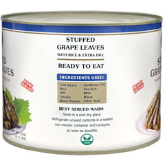 Eastern Feast stuffed grape leaves ready to eat, easy open can.