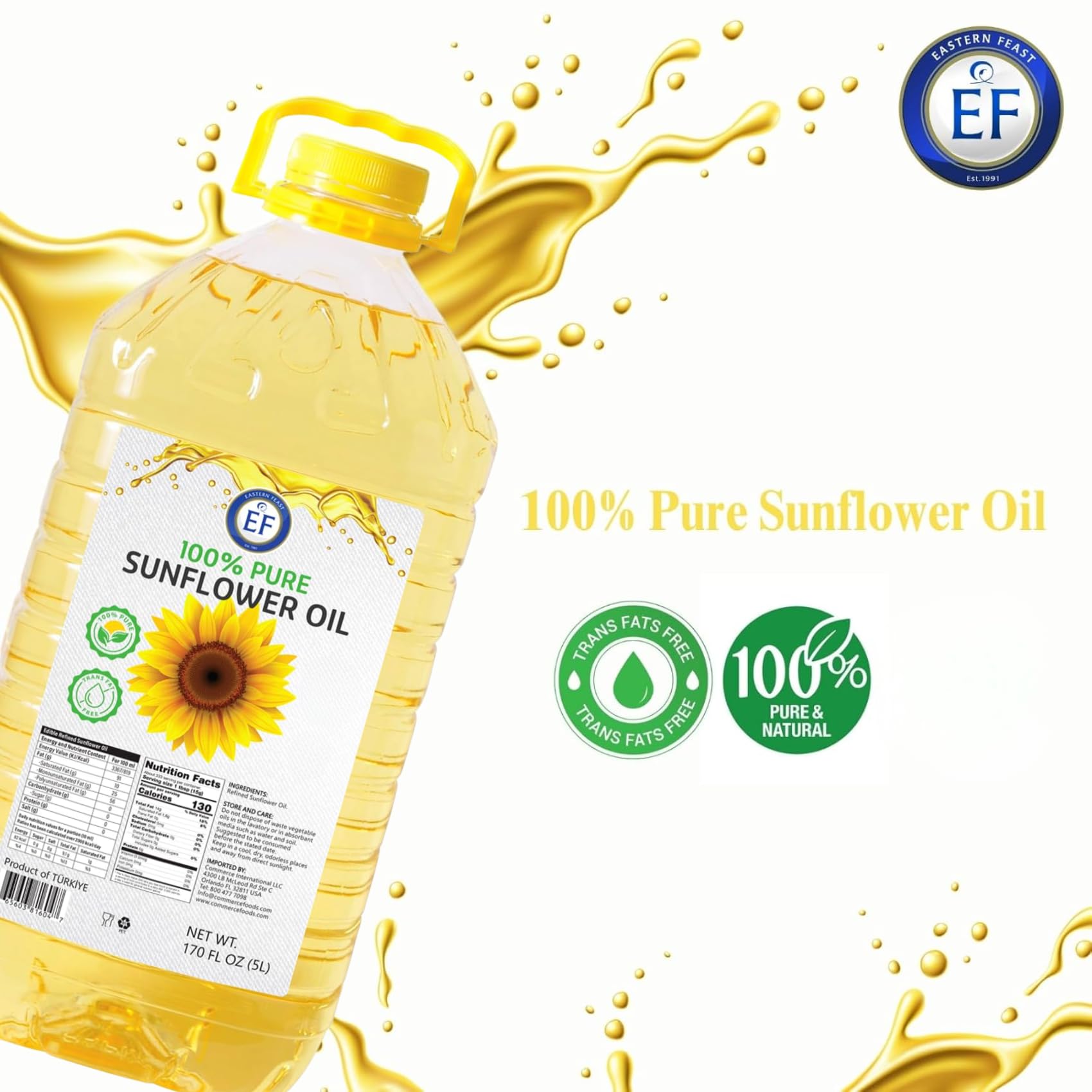 Eastern Feast 5 L sunflower oil packaging, halal certified and Turkish origin.