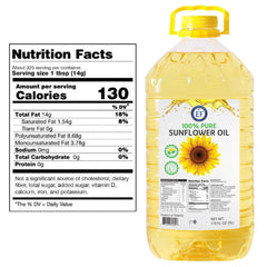 Eastern Feast sunflower oil bottle close-up showing clear oil and label quality.