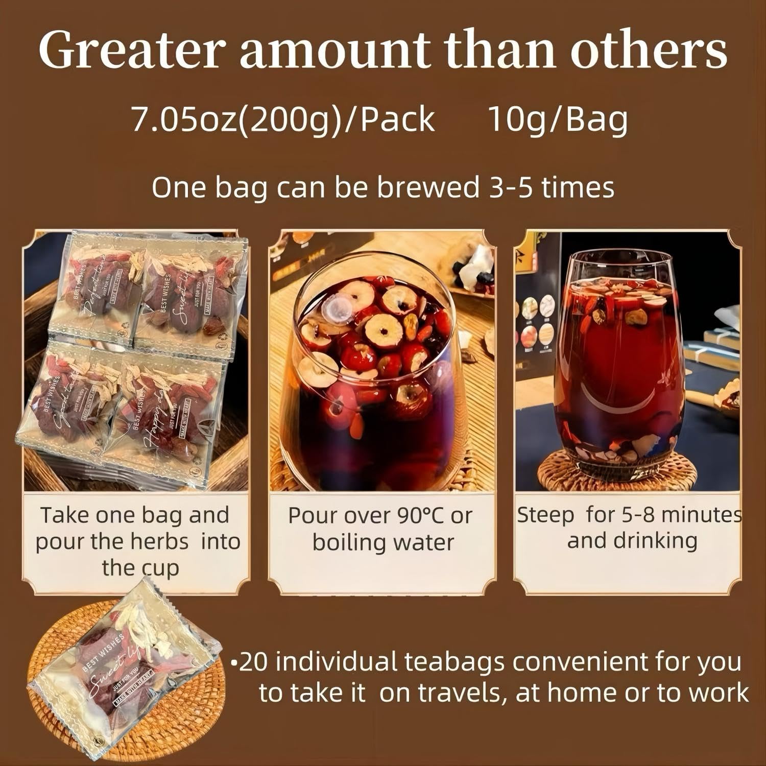 Brewed Eastrue Ginger Goji Tea cup showing a rich, caffeine-free brew.