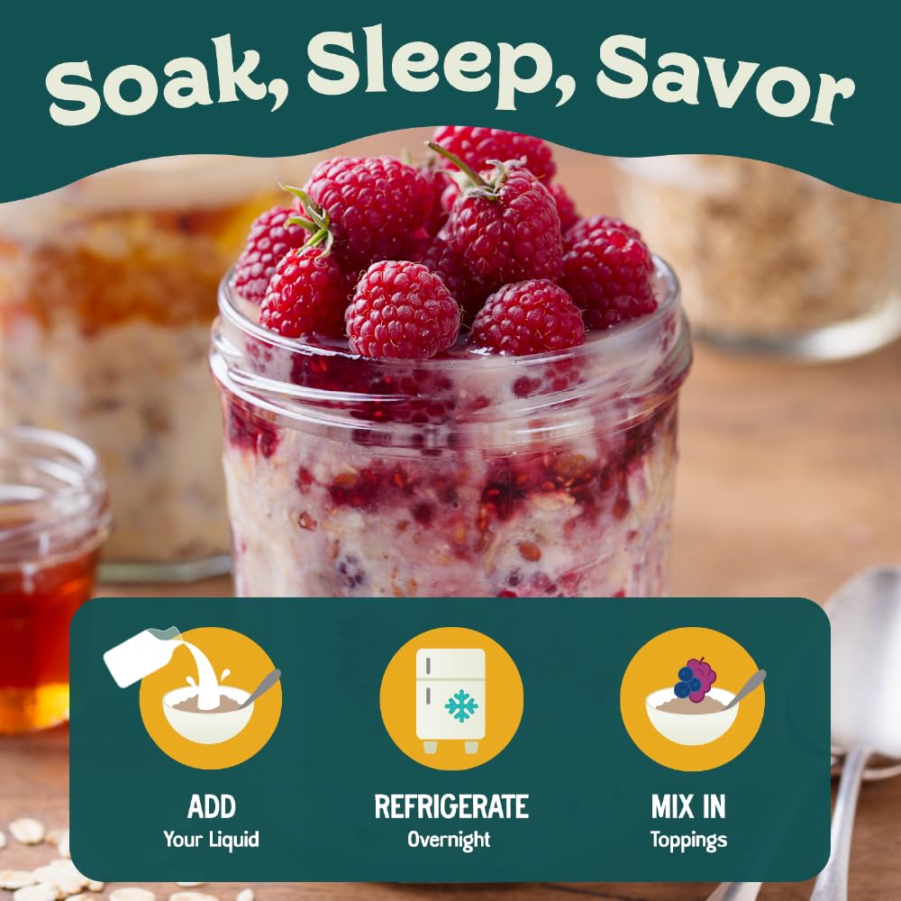Easy Morning ingredients featuring chia, flax, and rolled oats for a wholesome base.