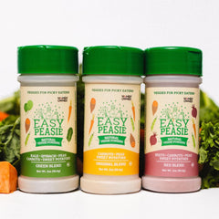 Easy Peasie 3-pack trio display highlighting variety for picky eaters