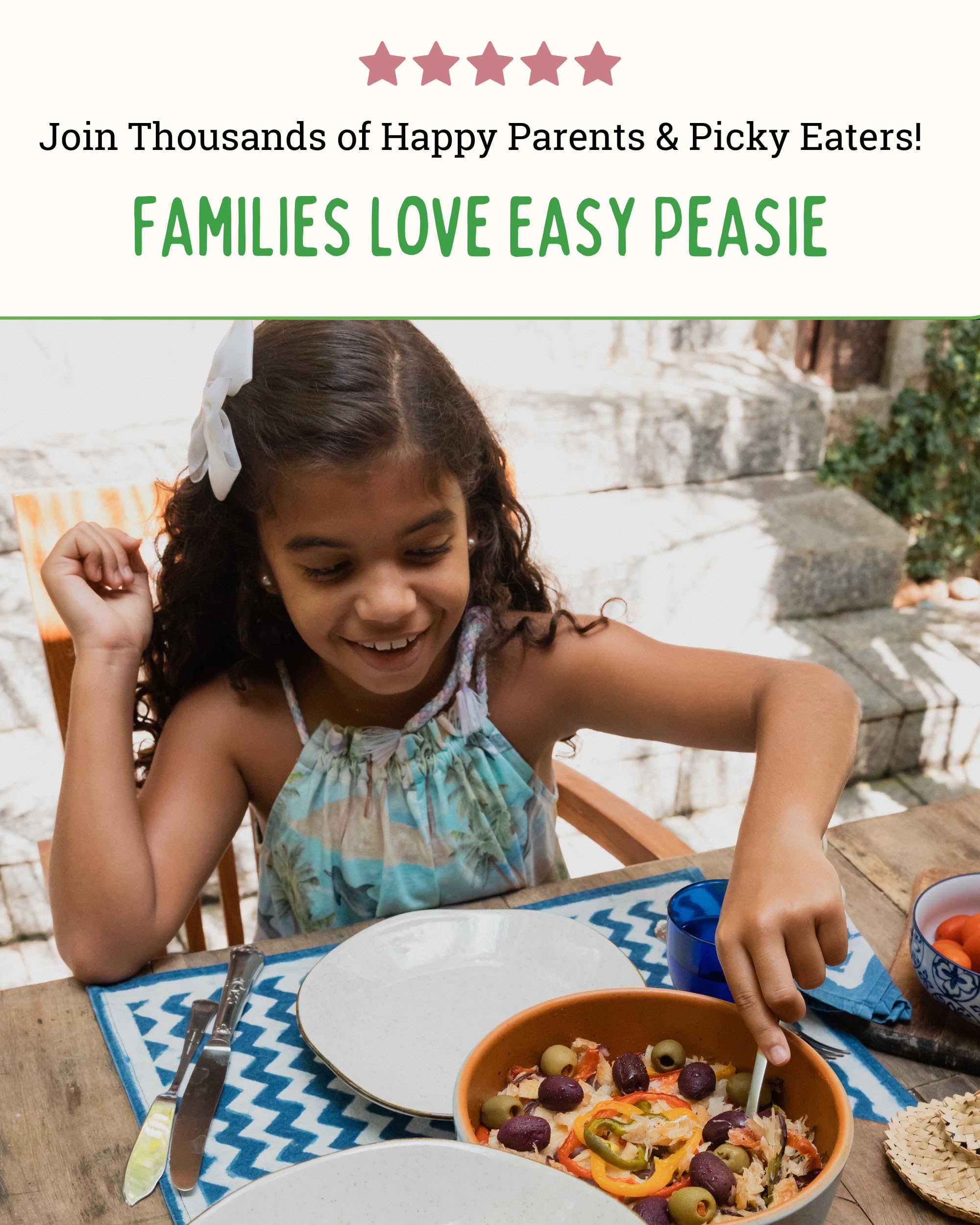 Easy Peasie meal addition sprinkled into pasta or oatmeal