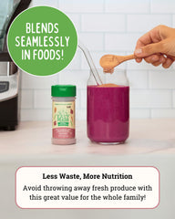 Close-up of Easy Peasie Red Powder with beets and carrots