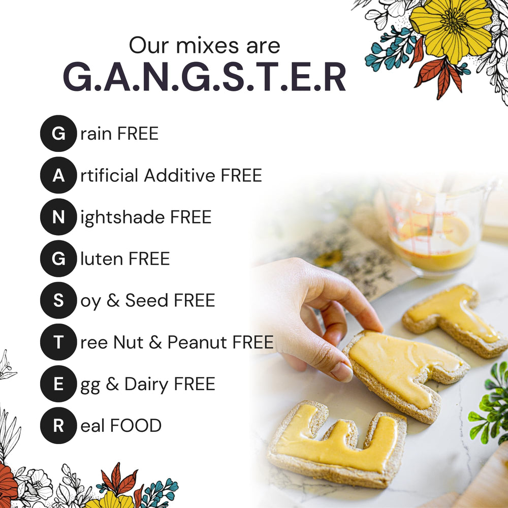 Eat G.A.N.G.S.T.E.R. roll-out cut-outs shaping festive cookies.