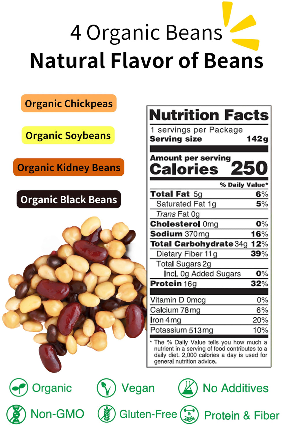 Organic vegan non-GMO Eat More Beans blend for everyday meals
