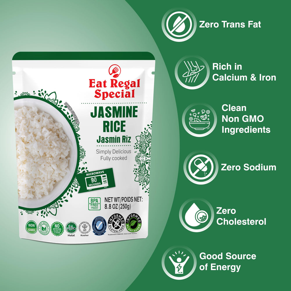 Zero sodium and zero cholesterol per serving with Eat Regal jasmine rice.