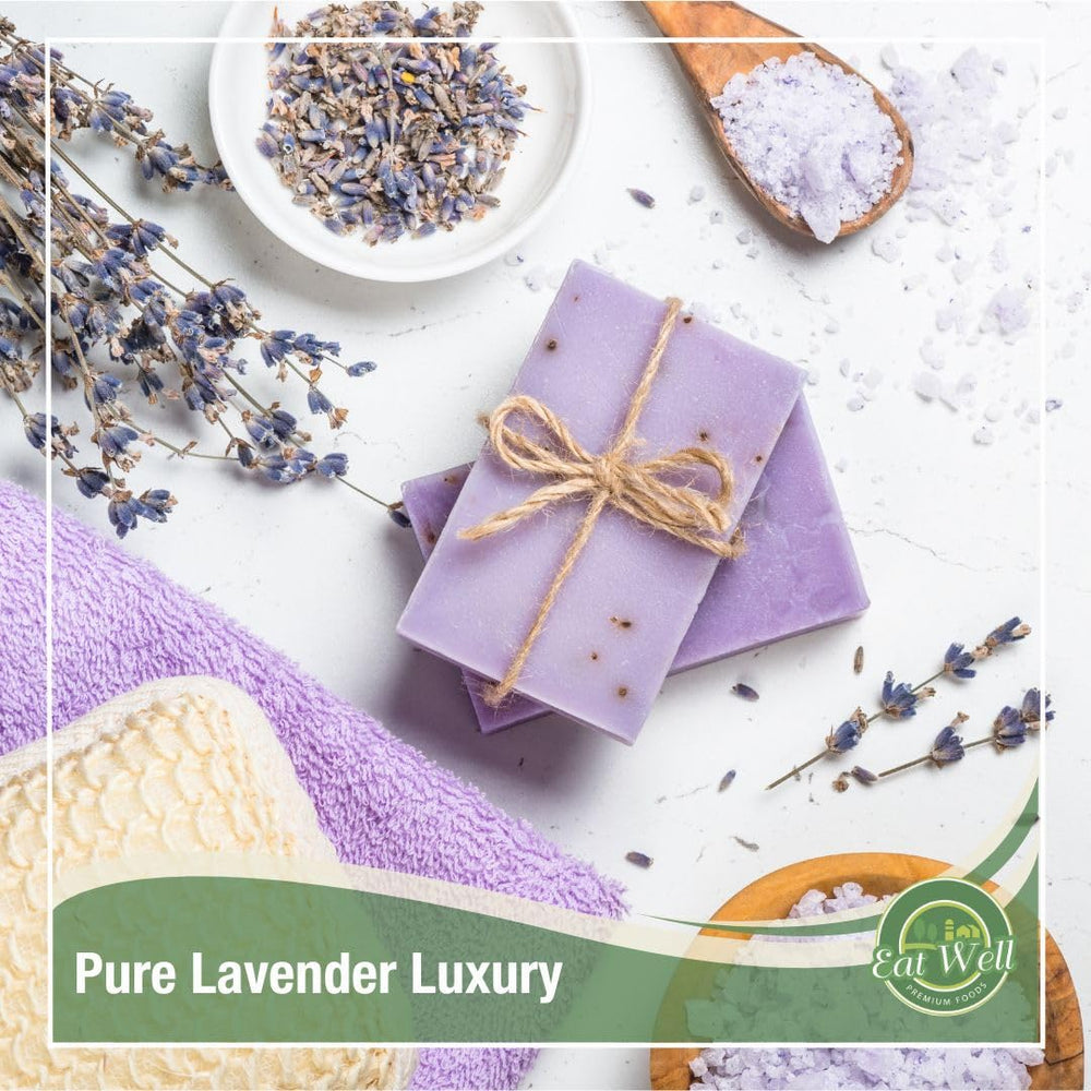Aromatherapy image of Eat Well lavender flowers for calming spaces.