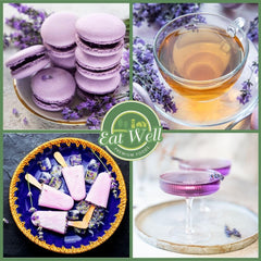 Tea-steeping scene with Eat Well dried lavender flowers for fragrant infusion.