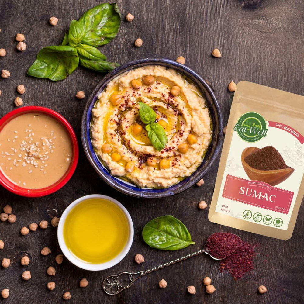 Eat Well sumac in spice rack evokes pantry-ready seasoning.