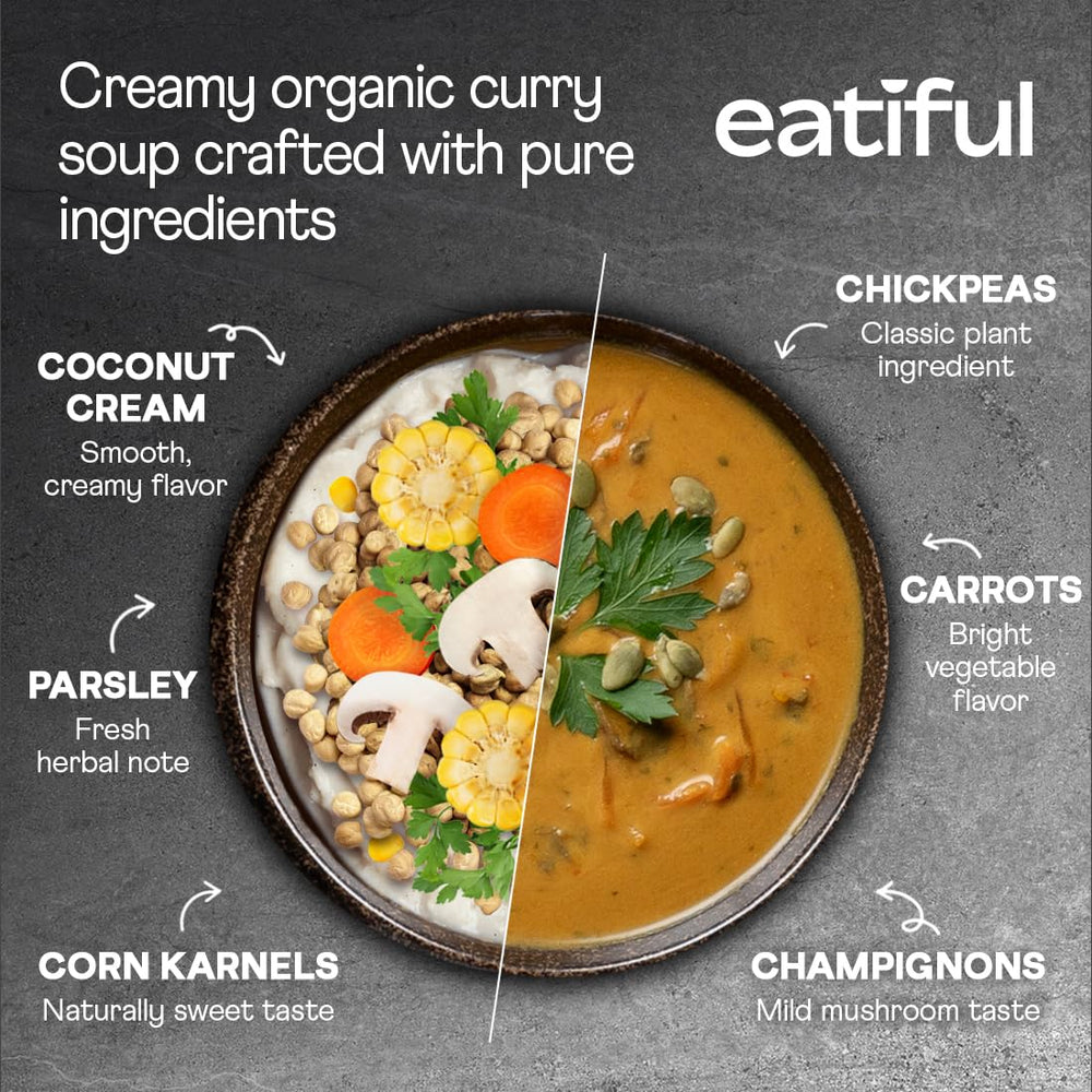 EATIFUL Curry Soup bowl with mushrooms and corn for a hearty lunch