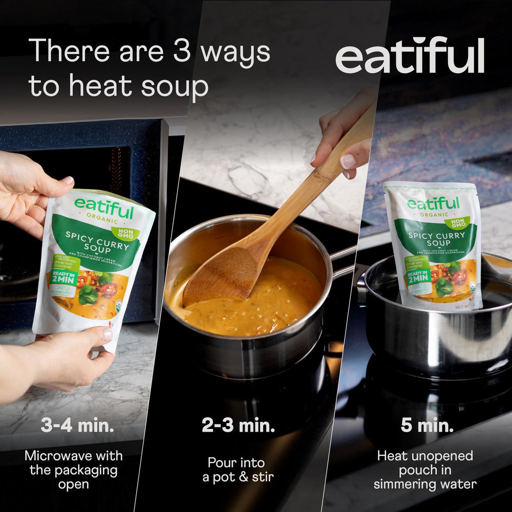 EATIFUL Curry Soup cup highlighting green chilies and lemongrass aroma