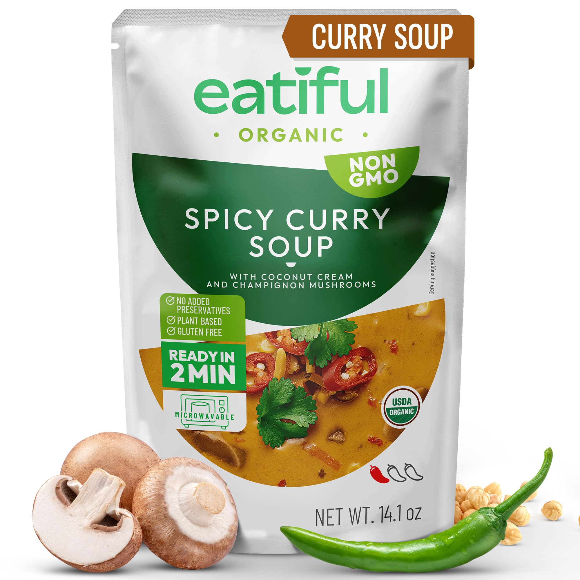 EATIFUL Curry Soup bowl with organic coconut cream and vegetables for a quick meal
