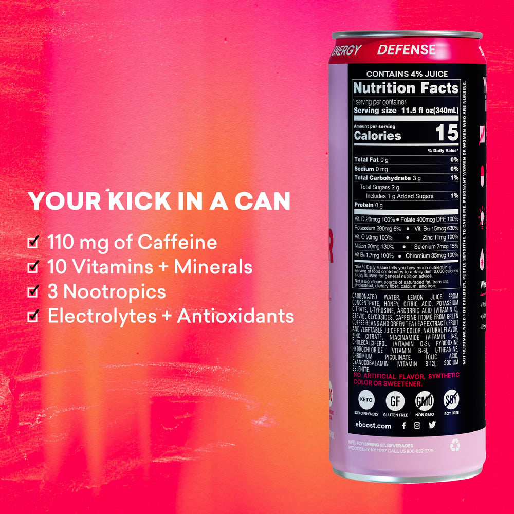 EBOOST Super Fuel ingredients panel highlighting vitamins and minerals for daily support
