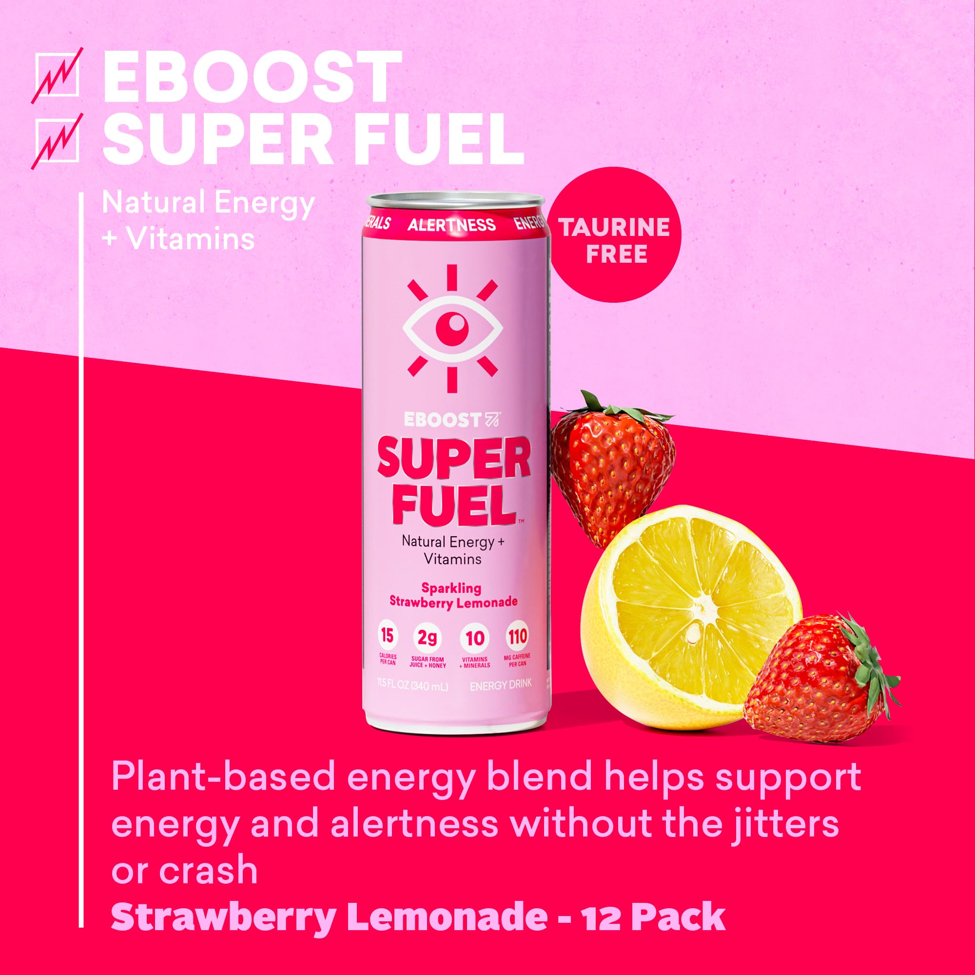 Ready-to-drink EBOOST can with glass emphasizing convenience and accessibility