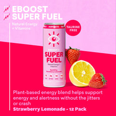 Ready-to-drink EBOOST can with glass emphasizing convenience and accessibility