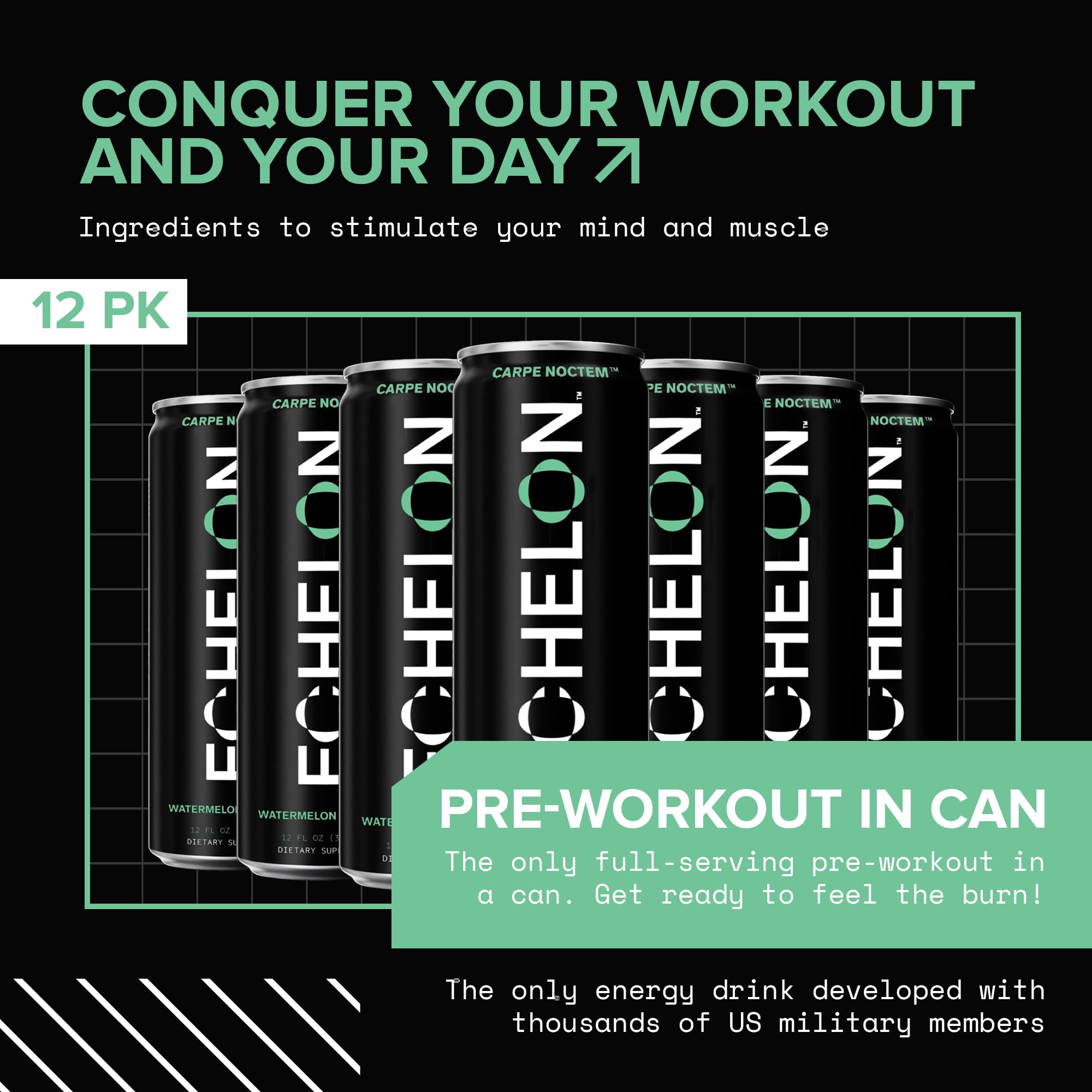 Echelon Watermelon Thai Chili ingredient spread emphasizes beta-alanine and caffeine benefits.