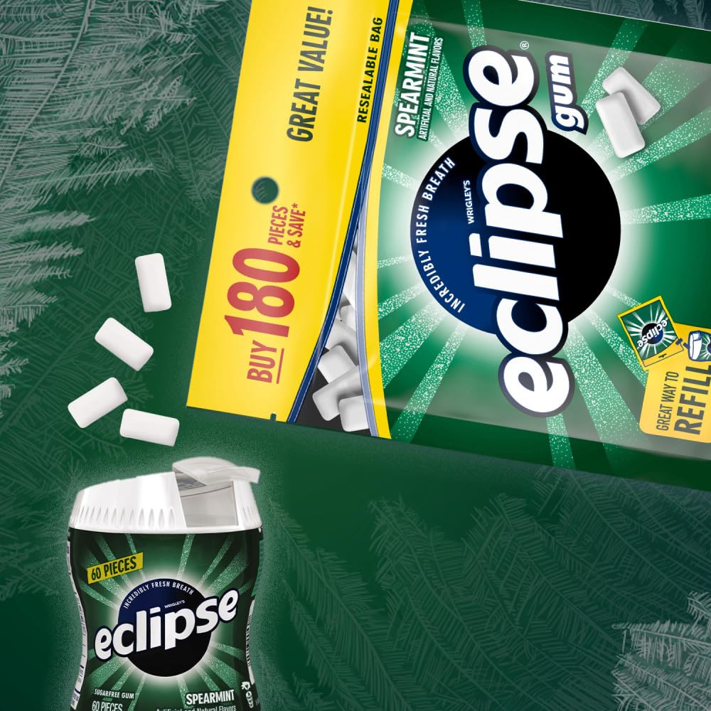 Eclipse spearmint gum compact packaging ideal for car use and quick refreshment.