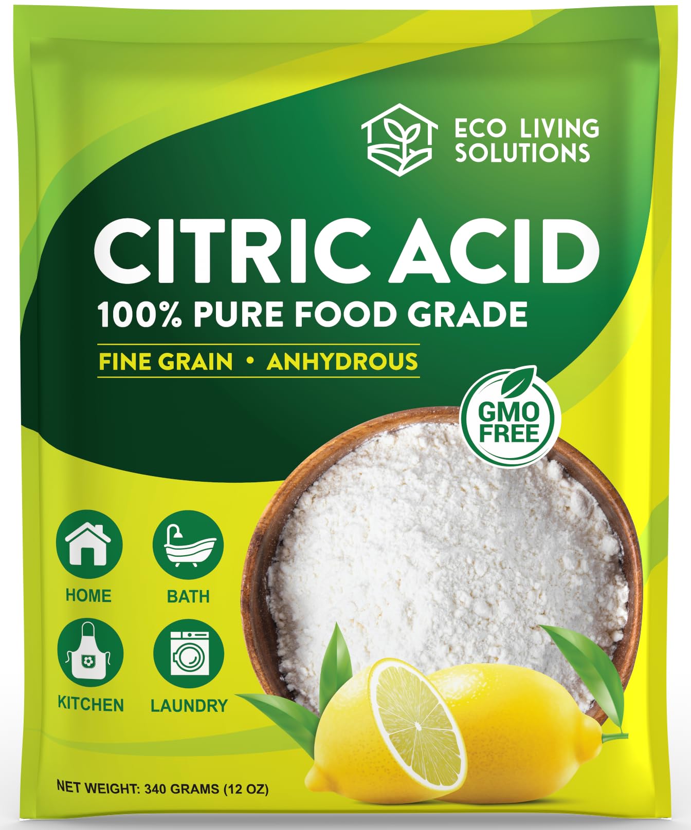 Eco Living Solutions citric acid powder in a jar for cleaning and cooking