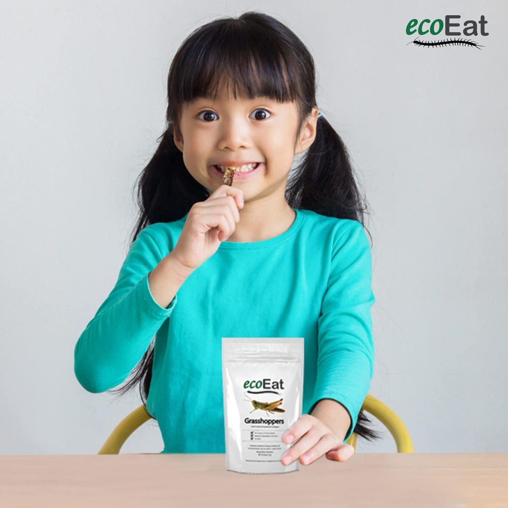 ecoEat farm-raised Acrididae grasshoppers, natural protein source.