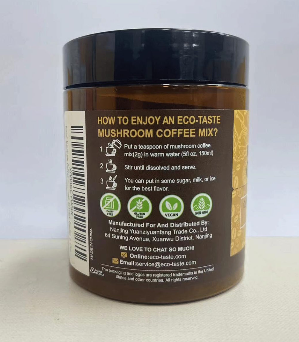 Eco-Taste decaf mushroom coffee brew-ready mix for easy beverages